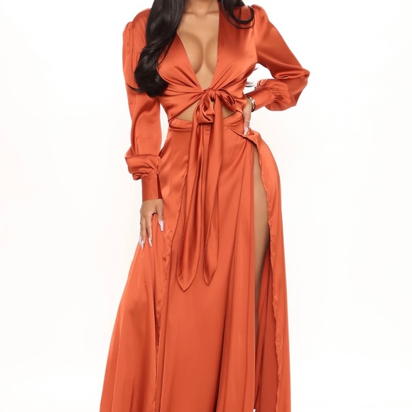 Satin Silk feeling Sexy Dress Size Large Bronze color - Picture 4 of 9